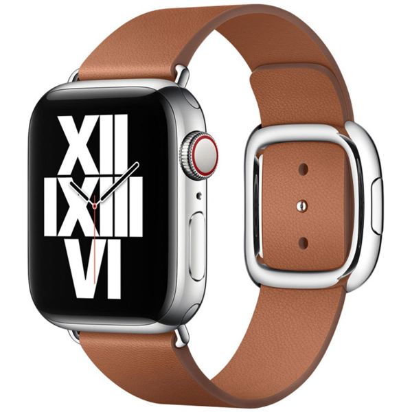 Apple Leather Band Modern Buckle für die Apple Watch Series 1 bis 9 / SE (38/40/41 mm) | Series 10 (42 mm) - Größe L - Saddle Brown