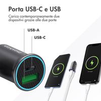 imoshion ﻿Mini-Autoladegerät - 2 Anschlüsse – USB-A–Schnellaufladung – USB-C-Stromversorgung - 60 Watt – Schwarz