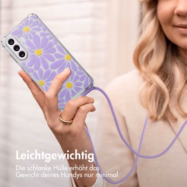 imoshion Design Hülle mit Band Samsung Galaxy A56 - Tropical Violet Flowers Connect