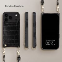 Selencia Nova Croco HandyHülle mit Kordel und Kartenhalter Apple iPhone 18 Pro / 17 Pro - Schwarz