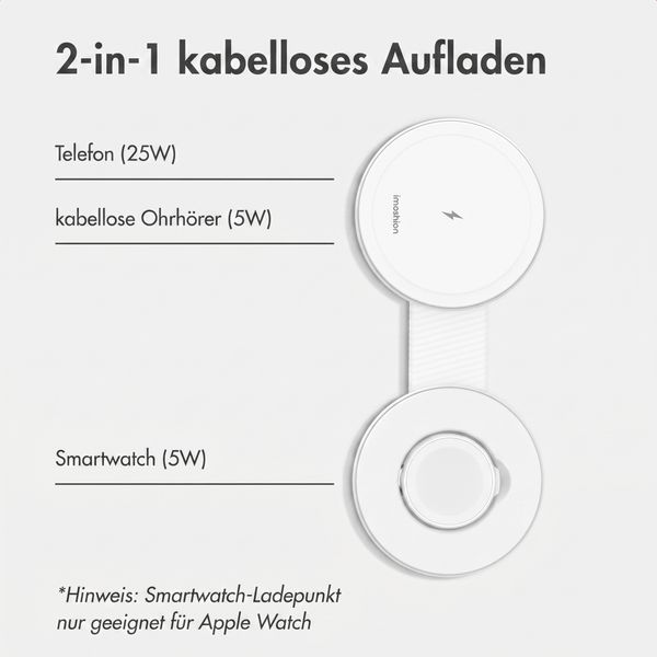 imoshion 2-in-1 kabelloses Reiseladegerät 25 W - iPhone / AirPods / Apple Watch - Qi2.2 - Weiß