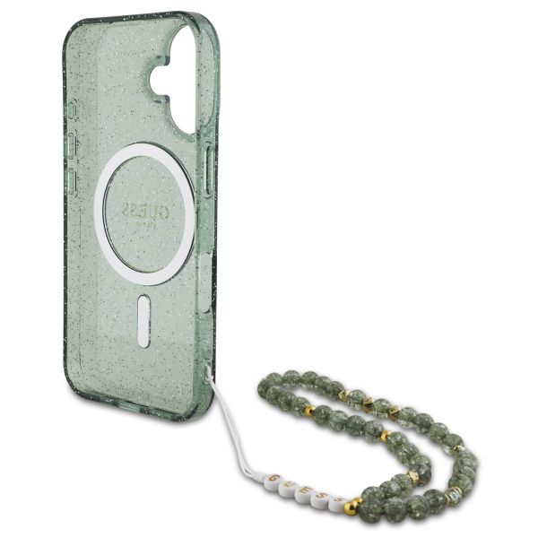 Guess MagSafe IML Glitter Case mit Beads Strap für das iPhone 16 Pro Max - Green