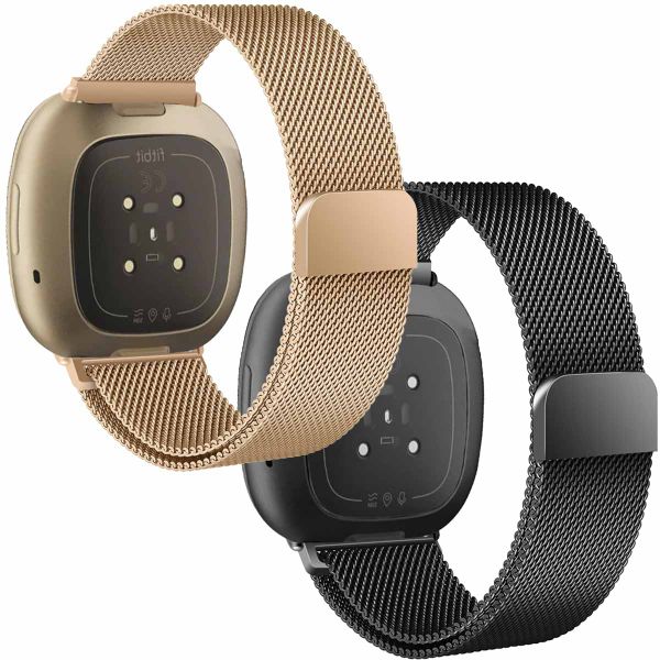 imoshion Milanese Armband Multipack für das Fitbit Versa 4 / 3 / Sense (2) - Schwarz / Rosé Gold