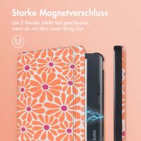 imoshion Design Slim Hard Case Sleepcover mit Stand für das Kobo Libra Colour / Tolino Vision Color - Orange Flowers Connect