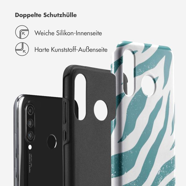 Selencia Vivid Tough Back Cover für das Huawei P30 Lite - Colorful Zebra Pine Blue