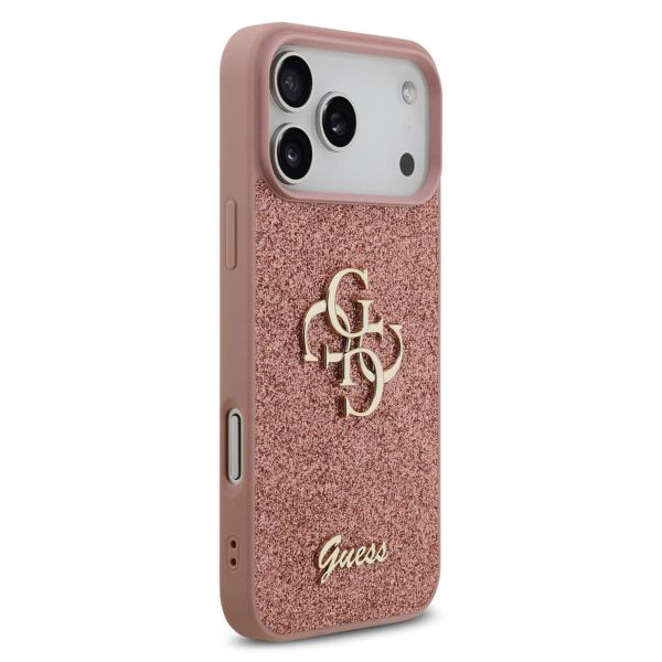 Guess 4G Metal Logo Back Cover mit Glitter Apple iPhone 17 Pro - Rosa