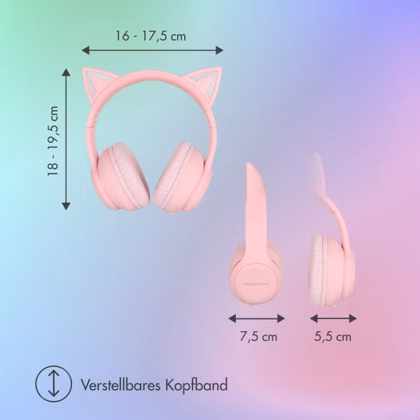imoshion Kabellose Kinderkopfhörer LED Light Cat Ear - Dezibelbegrenzer - Mit AUX-Kabel - Rosa