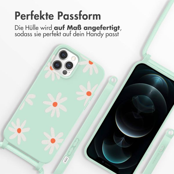 imoshion Silikonhülle design mit Band für das iPhone 12 (Pro) - Green Flower Distance