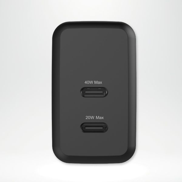 imoshion Wandladegerät - Netzteil - 2x USB-C 40 W + geflochtenes USB-C-zu-USB-C-Kabel 100 W - 1 Meter - Schwarz