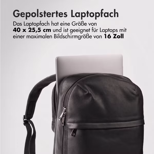Accezz Leather Laptop Rucksack 16 Zoll - Schwarz