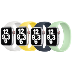 Apple 4 Pack Silikon Solo Loop f&uuml;r Apple Watch | 44/45/46/49 mm - Gr&ouml;&szlig;e 9 - White / Canary Yellow / Storm Blue / Pistachio