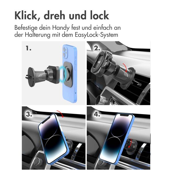 Accezz EasyLock Handyhalterung Auto - Inklusive Hülle für das Apple iPhone 15 Pro - Lüftungsgitter -  360 Grad drehbar - Schwarz