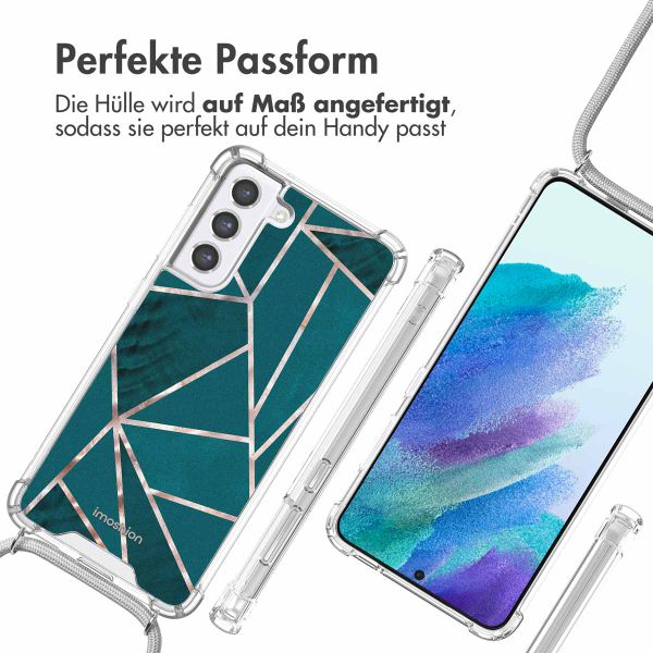 imoshion Design Hülle mit Band für das Samsung Galaxy S21 FE - Petrol Green Graphic