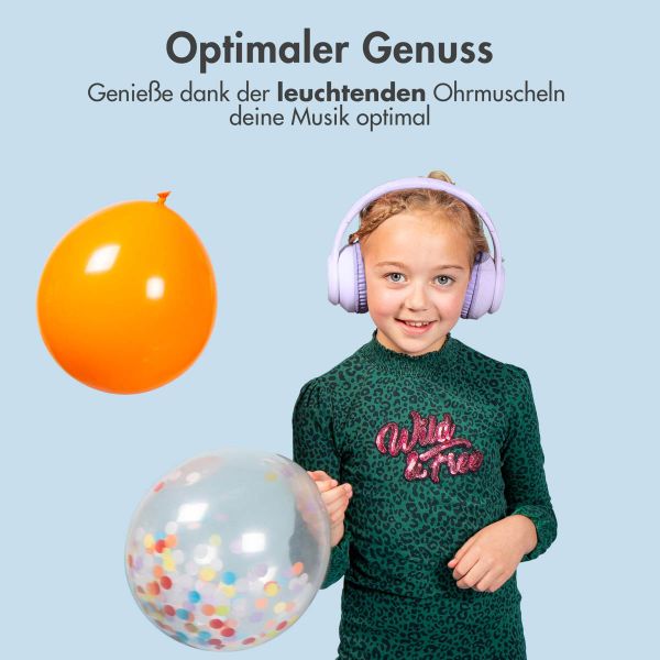 imoshion Kids LED Light Bluetooth-Kopfhörer - Kinderkopfhörer mit Dezibelbegrenzer - Kabelloser Kopfhörer + AUX-Kabel - Lavender Lilac