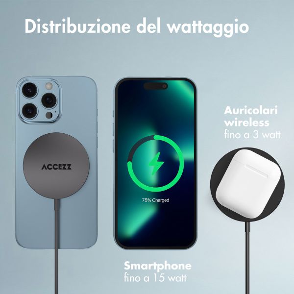 Accezz Wireless Charger USB-C - Drahtloses MagSafe- und Qi2-Ladegerät - 1 Meter - Schwarz