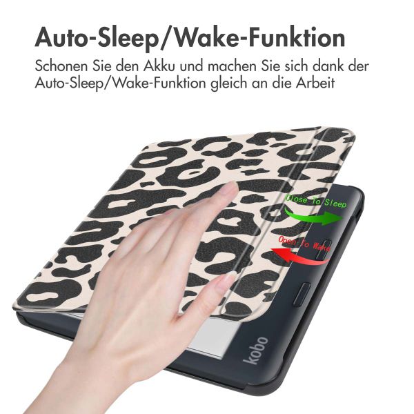 imoshion Design Slim Hard Case Sleepcover mit Stand für das Kobo Libra Colour - Leopard