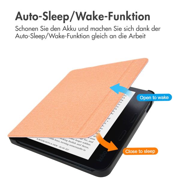 imoshion Canvas Sleepcover Klapphülle mit Stand für das Kobo Libra 2 / Tolino Vision 6 - Peach