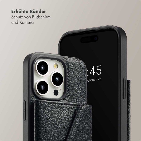 Selencia Sera Kordel-Hulle mit Kartenhalter-Umschlag für das iPhone 15 Pro - Schwarz