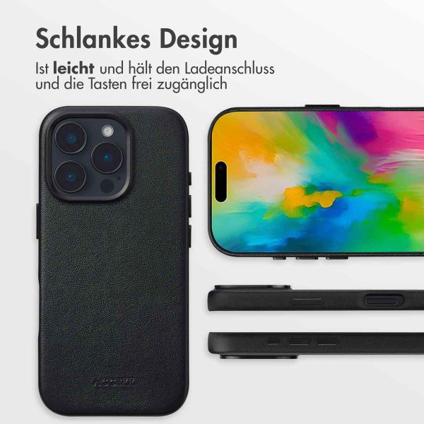 Accezz MagSafe Leather Backcover für das iPhone 16 Pro - Onyx Black