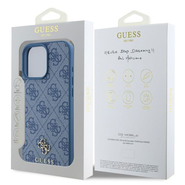 Guess 4G Metal Logo Back Cover MagSafe für das iPhone 16 Pro - Blau