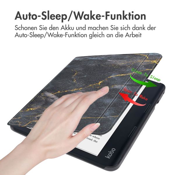imoshion Design Slim Hard Case Sleepcover mit Stand Kobo Libra 2 / Tolino Vision 6 - Black Marble