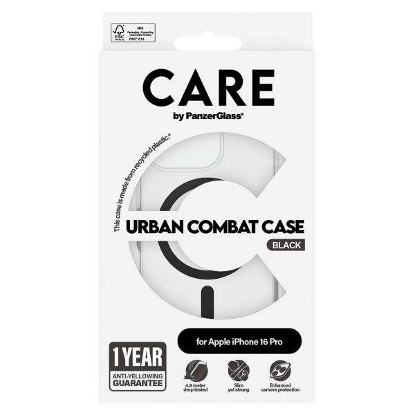 CARE by PanzerGlass Urban Combat Case MagSafe für das iPhone 16 Pro - Transparent / Schwarz