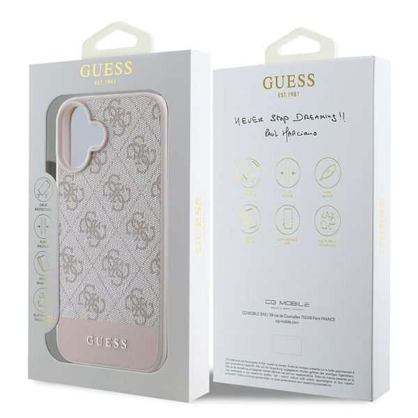 Guess Bottom Stripe 4G Back Cover für das iPhone 16 - Rosa