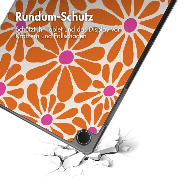 imoshion Design Trifold Klapphülle für das Samsung Galaxy Tab A9 Plus - Orange Flower Connect