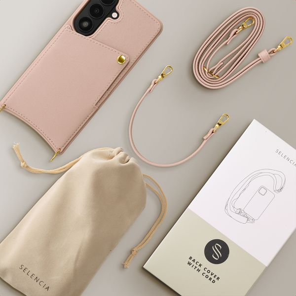 Selencia Nova HandyHülle mit Kordel und Kartenhalter Samsung Galaxy S26 - Dusty Rose