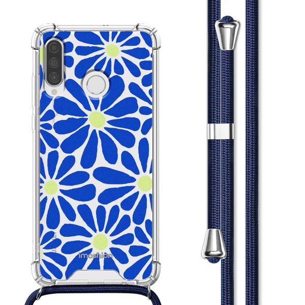 imoshion Design Hülle mit Band Huawei P30 Lite - Cobalt Blue Flowers Connect