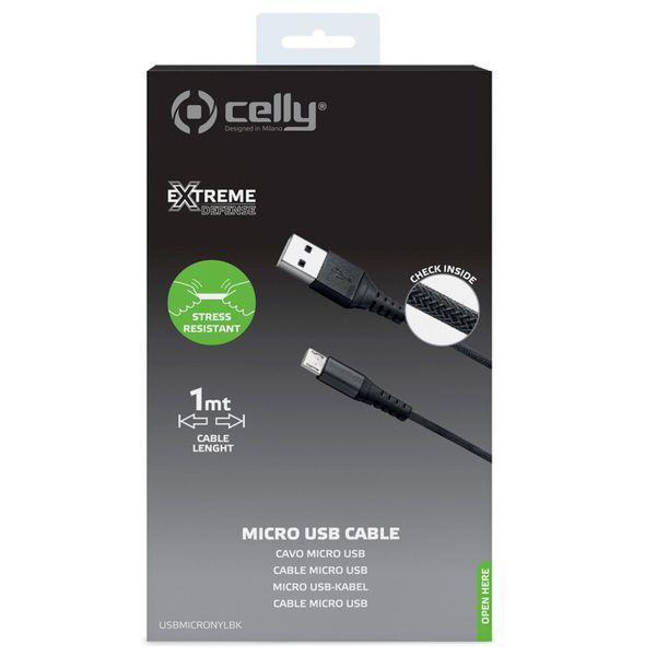 Celly Braided ﻿Micro-USB-zu-USB-Kabel – 1 Meter - Schwarz