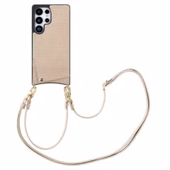 Selencia Nova Croco HandyHülle mit Kordel und Kartenhalter Samsung Galaxy S25 Ultra - Beige