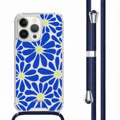 imoshion Design Hülle mit Band Apple iPhone 14 Pro - Cobalt Blue Flowers Connect