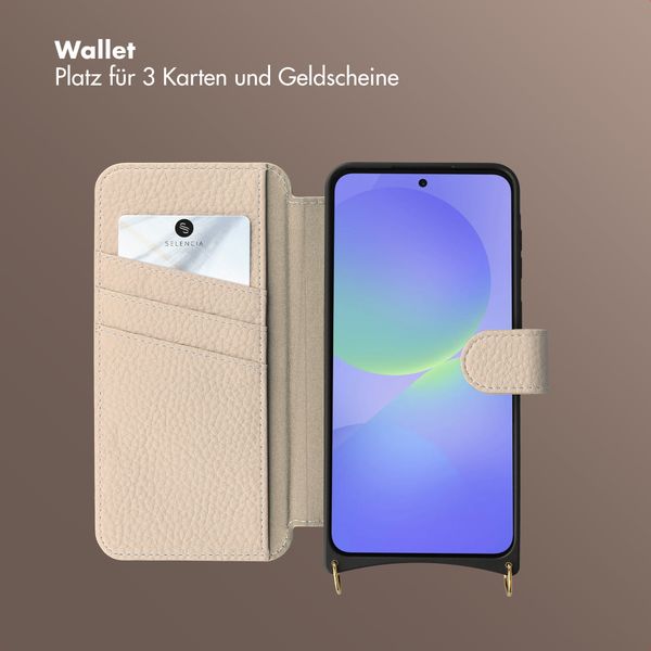 Selencia Riva Bookcase mit MagSafe und Handgelenkband Samsung Galaxy A37 (5G) - Beige