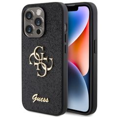 Guess 4G Metal Logo Back Cover mit Glitter Apple iPhone 15 Pro - Schwarz
