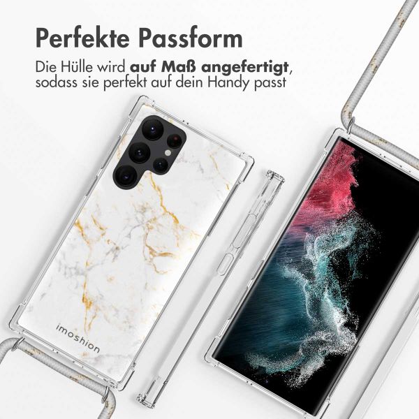 imoshion Design Hülle mit Band für das Samsung Galaxy S22 Ultra - White Marble