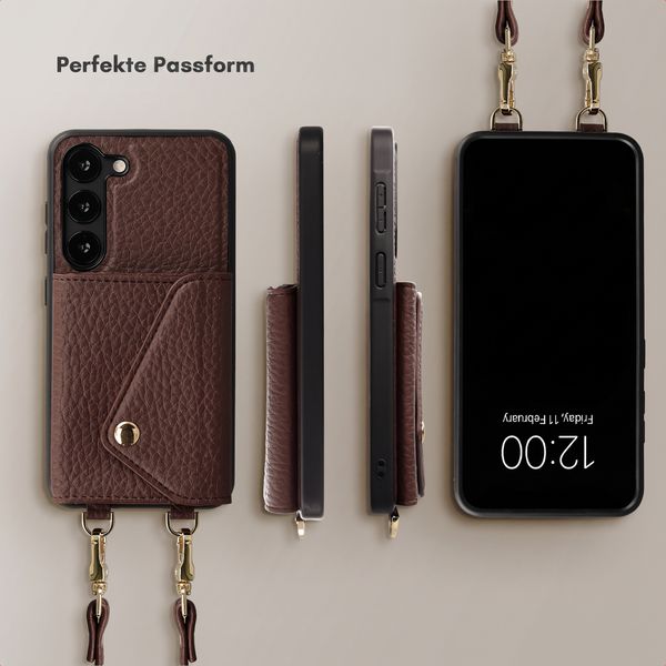 Selencia Sera HandyHülle mit Kordel und Umschlag-Kartenhalter Samsung Galaxy S23 - Chocolate Brown