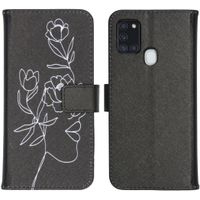 imoshion Design TPU Klapphülle Galaxy A21s - Woman Flower Black