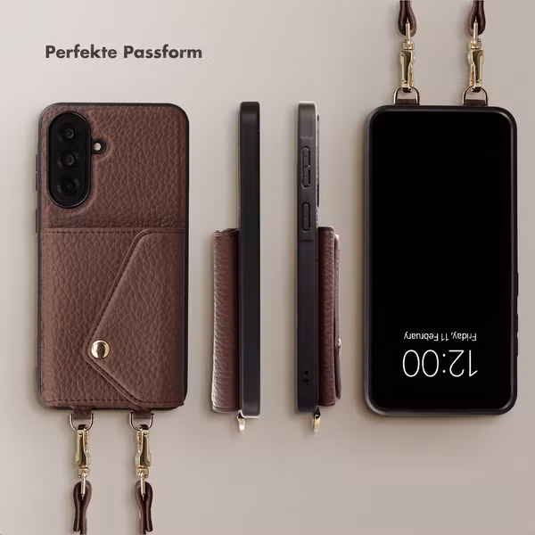 Selencia Sera HandyHülle mit Kordel und Umschlag-Kartenhalter Samsung Galaxy A37 (5G) - Chocolate Brown