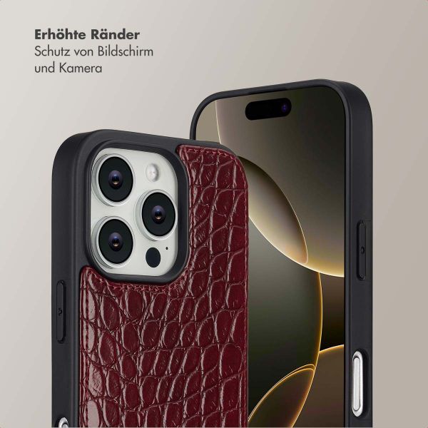 Selencia Nova Croco HandyHülle mit Kordel und Kartenhalter Apple iPhone 16 Pro - Burgundy