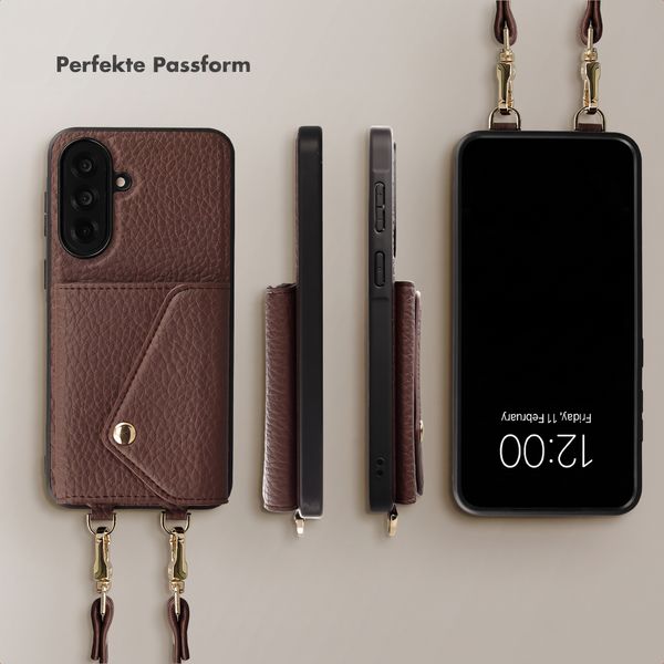 Selencia Sera HandyHülle mit Kordel und Umschlag-Kartenhalter Samsung Galaxy A36 - Chocolate Brown
