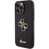 Guess 4G Metal Logo Back Cover mit Glitter für das iPhone 15 Pro Max - Schwarz