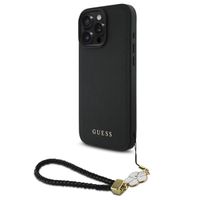 Guess Grained Back Cover MagSafe mit Flower Charm Strap Apple iPhone 16 Pro - Schwarz