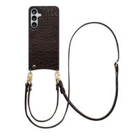 Selencia Nova Croco HandyHülle mit Kordel und Kartenhalter Samsung Galaxy S25 FE - Choco Brown
