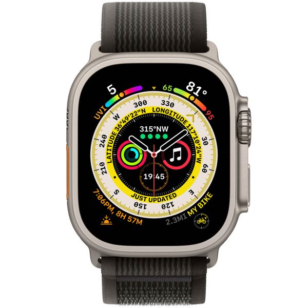 Apple Trail Loop Armband für das  Apple Watch Series 1 t/m 11 / SE / Ultra (44/45/46/49 mm) - Größe S/M - Black / Grey