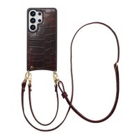 Selencia Nova Croco HandyHülle mit Kordel und Kartenhalter Samsung Galaxy S26 Ultra - Choco Brown