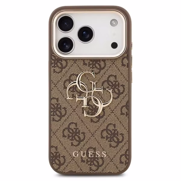 Guess 4G Metal Logo Back Cover Apple iPhone 17 Pro - Gold Edge - Brown