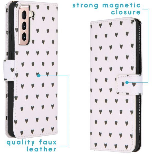 imoshion Design TPU Klapphülle Samsung Galaxy S21 - Hearts Allover White