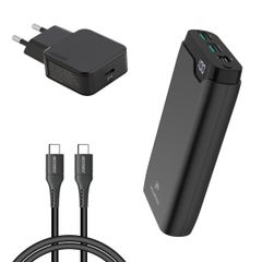 imoshion Powerbank 20.000 mAh + Accezz Ultra Slim GaN Ladegerät + Accezz USB-C- auf USB-C-Kabel - 1 Meter - Schwarz