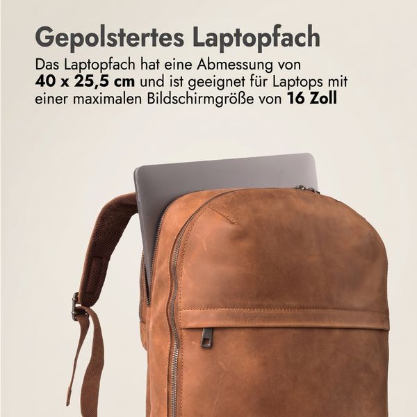 Accezz Leather Laptop Rucksack 16 Zoll - Cognac